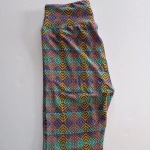 LuLaRoe OS Leggings Teal Purple Yellow Lilac Geometric So Soft NWOT